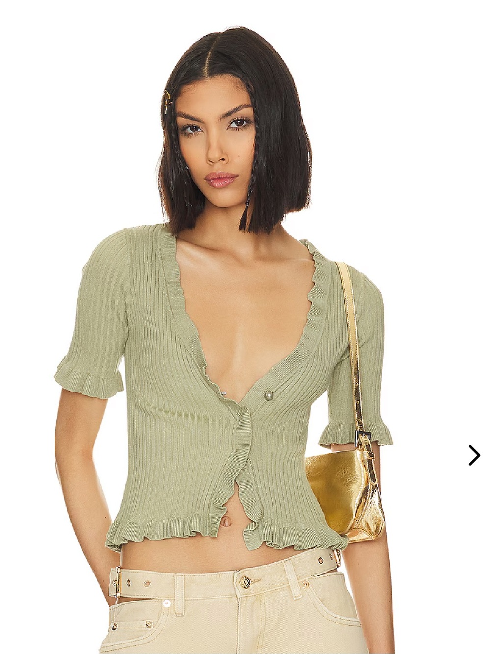 Lovers and Friends CARISSA RUFFLE SWEATER Matcha Green